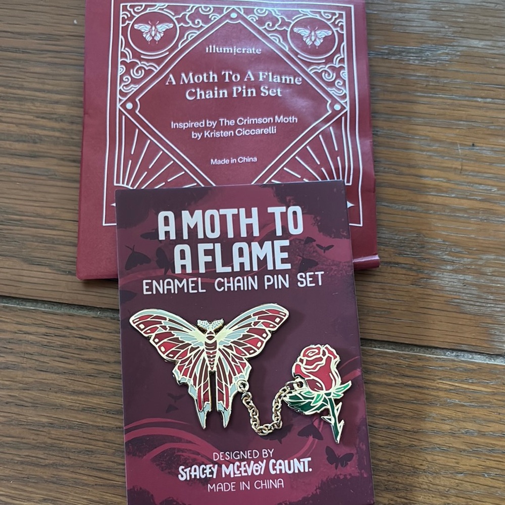A Moth to a Flame Enamel Pin Set - Red and Gold